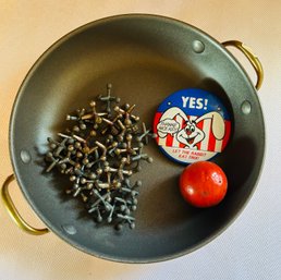 Set Of Jacks And Trix Rabbit Pin In A Metal Bowl