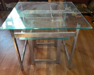 Vintage Pair Of Glass And Metal Nesting Tables