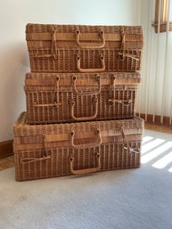 3 Stacked Wicker Suitcase Style Storage Baskets