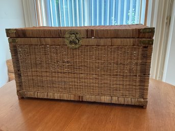 Vintage Wicker Storage Trunk With Brass Details