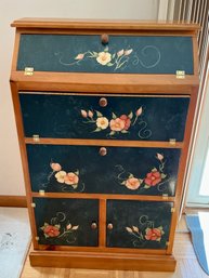 Lovely Hand Painted Slant Top Pine Storage Cabinet Floral Decoration