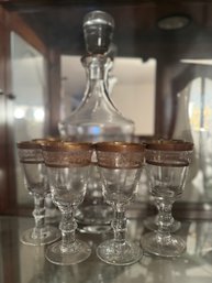 Vintage Theresienthal Glassware Featuring Gold Trim And Etching -glass Carafe  And 5 Glasses