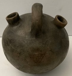 Primitive Earthenware Double Spout Vessel, Ceramic Artifact