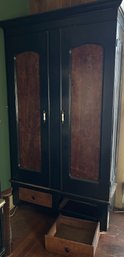 Large Vintage Wooden Armoire Closet With 2 Doors And Drawers