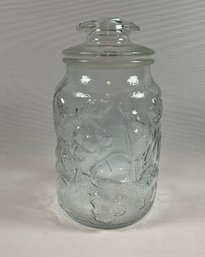 Vintage Libbey Clear Glass Orchard Fruit Large 9.5-Inch Canister Jar W/Lid Ref: UH