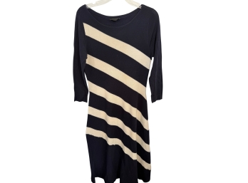 Ann Taylor Bias A-line Diagonal Stripe Sweater Dress In A Navy Blue And White Wool Blend