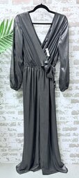 NWT - Express Metallic Gray Jumpsuit With V-neckline $98 Retail