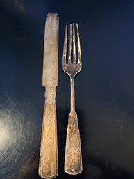 Antique (?) Sterling Silver Fork & Knife Set  Floral Pattern  Estate Flatware
