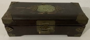 Vintage Wooden Asian Jewelry Box, Jade Medallion Piece, Locked AS IS