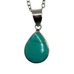 (A90) Sterling Silver Turquoise Teardrop Chain Link Necklace