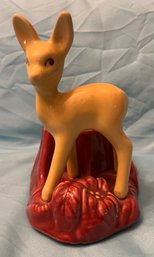 Vintage Shawnee MCM USA Yellow & Burgundy Deer Pottery Planter