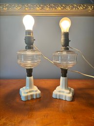 Pair Of Milk Glass Base Lamps