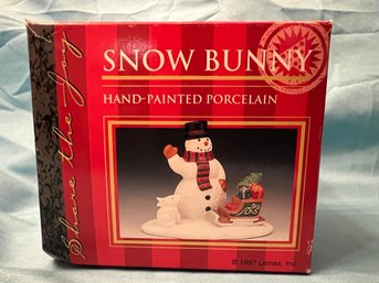 Vintage Lemax Snow Bunny Snowman Porcelain Figurine Village Collection 1997