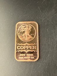 One AVDP Ounce .999 Fine Copper Bar