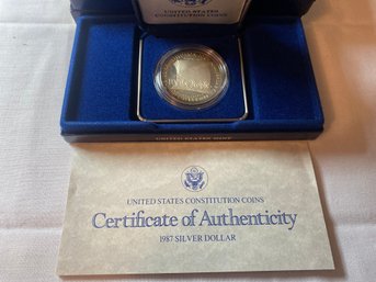1987 Unites States Constitution Silver Dollar Coin 90% Silver