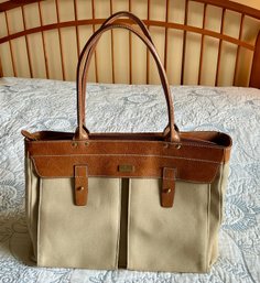 Etienne Aigner Tote Bag Canvas Body With Embossed Leather Trim