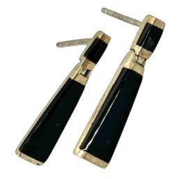 (A130) Sterling Silver Onyx Stud Dangle Earrings