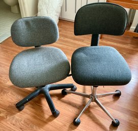 2 Office Chairs Adjustable Height On Wheels Fabric Seats