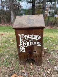 Vintage TATERS & ONIONS BIN Potato Country Primitive Kitchen Rustic Storage Wood Loft Storage Pail Potatoes