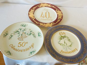 Lot Of 3 Anniversary Plates Made By Norcrest And Lefton