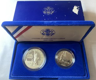 1986 Statue Of Liberty 100th Anniversary Commemorative Silver Dollar & Half Dollar Set