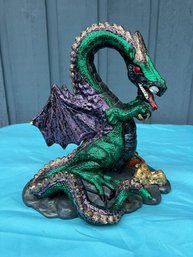 Medieval Purple And Green Dragon Figurine Sculptor