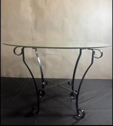 Glass Table With Wrought Iron Folding Legs