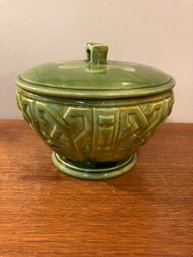 Mid Century Green Covered Bowl