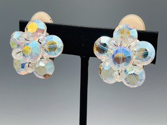 Vintage Aurora Borealis Flower Earrings