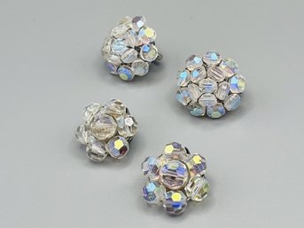 2 Pair Vintage Aurora Borealis Flower Earrings - RH2