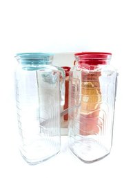 Pair Of Bormioli  Rocco Gelo Juice Carafes With Lids In Orig Box