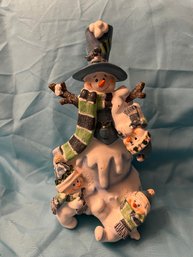 Ceramic Blue Pastel Humor Snowman Family Figurine