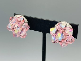 Vintage Pink  Rhinestone Clip-on Earrings