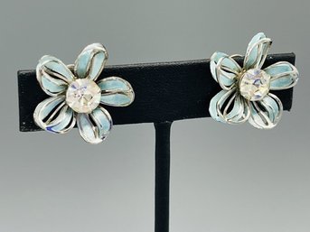 Vintage Bugbee & Niles Baby Blue Enamel Flower Earrings
