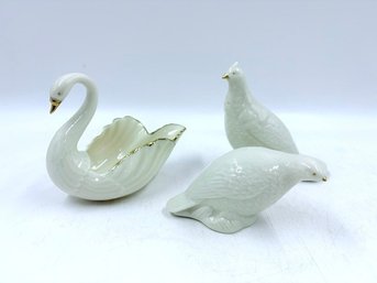 Vintage Lenox Swan Trinket Dish And Gamebirds Collection Salt And Peper Set