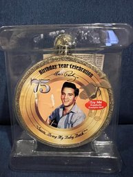 New Elvis 75th Anniversary Musical Ornament Gold Glitter Album