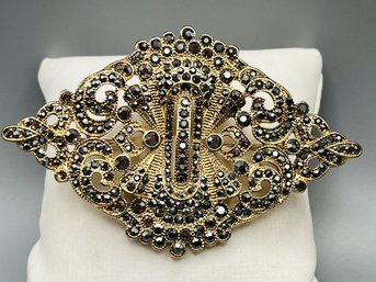 Stunning Large Vintage Gold Tone Art Deco Filigree Brooch/Pin
