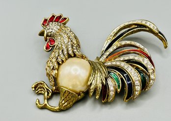 Large Vintage Clear Rhinestone Rooster Bird-Theme Brooch/Pin - 1of 2