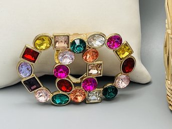 Stunning Retro Multi-colored Rhinestone Scarf Clip