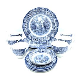 13 Assorted Pieces Of Vintage Blue Liberty Ironstone Dishware