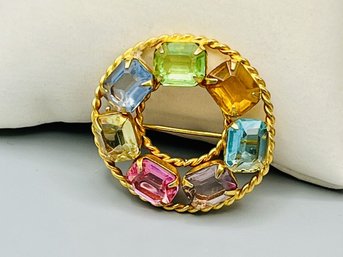 Vintage Circle Pastel Rhinestone Brooch/Pin