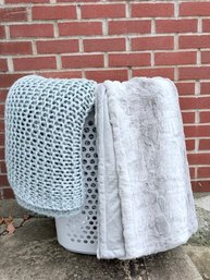 Plastic Rolling Hamper And 2 Accent Throw Blankets