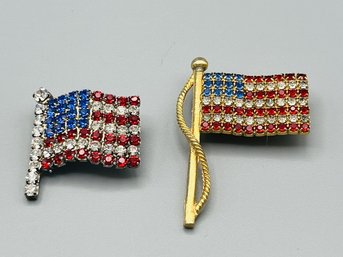 Pair Of Vintage American Flag Brooch/Pins