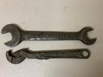 Vintage Davis & Furber Open End Wrench & 1920s Heller Brothers Masterench Spring Loaded Wrench