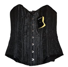 Black Floral Jacquard Lace-Up Corset - Size 32'