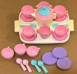 Tea For More Than Two! Plastic Miniature Tea Set Plus Extra Cups, Saucers & Spoons