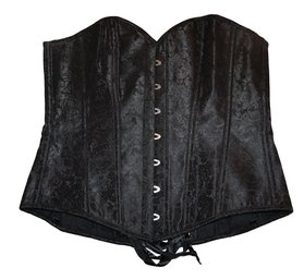 Black Floral Brocade Lace-Up Corset - Size UK 18