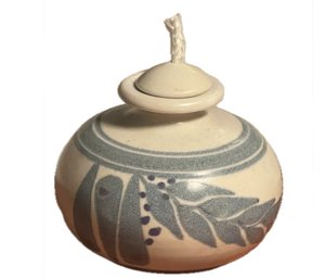 Hand Thrown, Painted & Signed Stoneware Oil Lamp