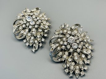 Vintage Silver Tone Rhinestone Brooch Duo - B11