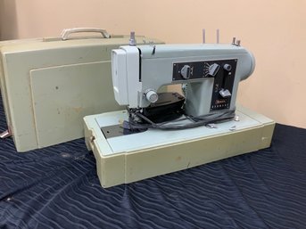 Vintage Green 1970s Era Sears Kenmore Electric Sewing Machine With Plastic Case
